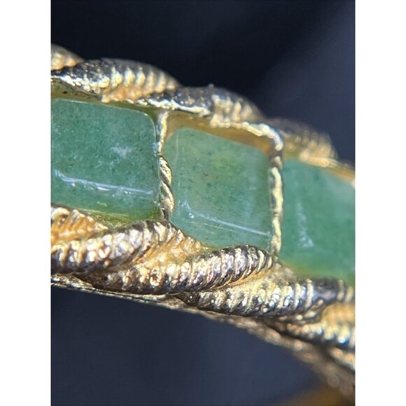 Vintage Swoboda Hinged Goldtone Channel Set Jade Bangle Bracelet - Picture 11 of 16